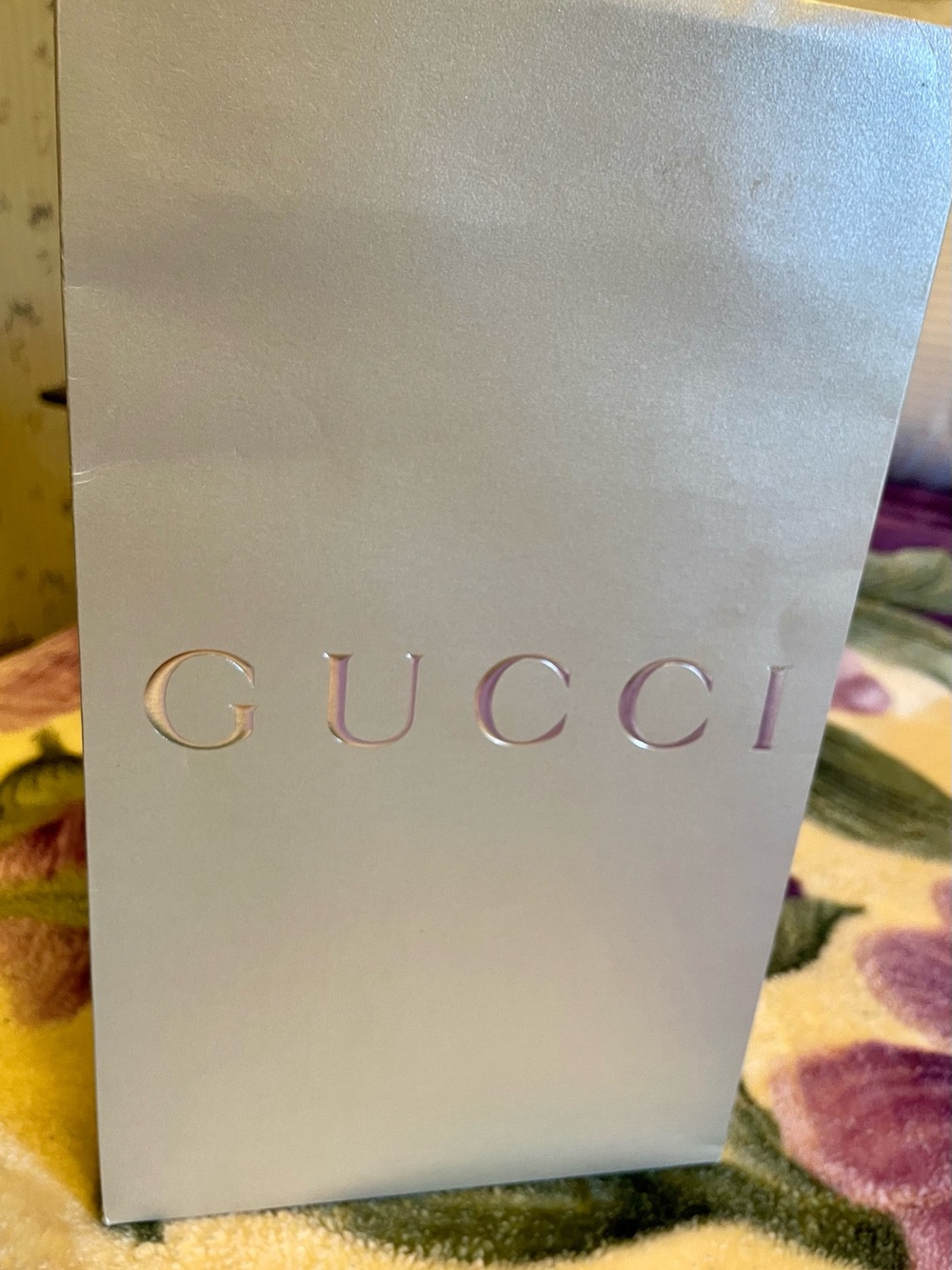 Gucci Shimmery Silver Shopping Bag with Embossed Logo